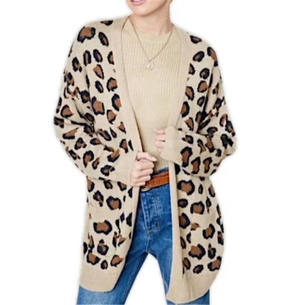 Bluivy Leopard Patterned Tan Cardigan